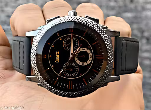 Men's Luxury Chronograph-Style Analog Watch - Knurled Silver Bezel & Rose Gold Accents with Premium Black Silicone Strap