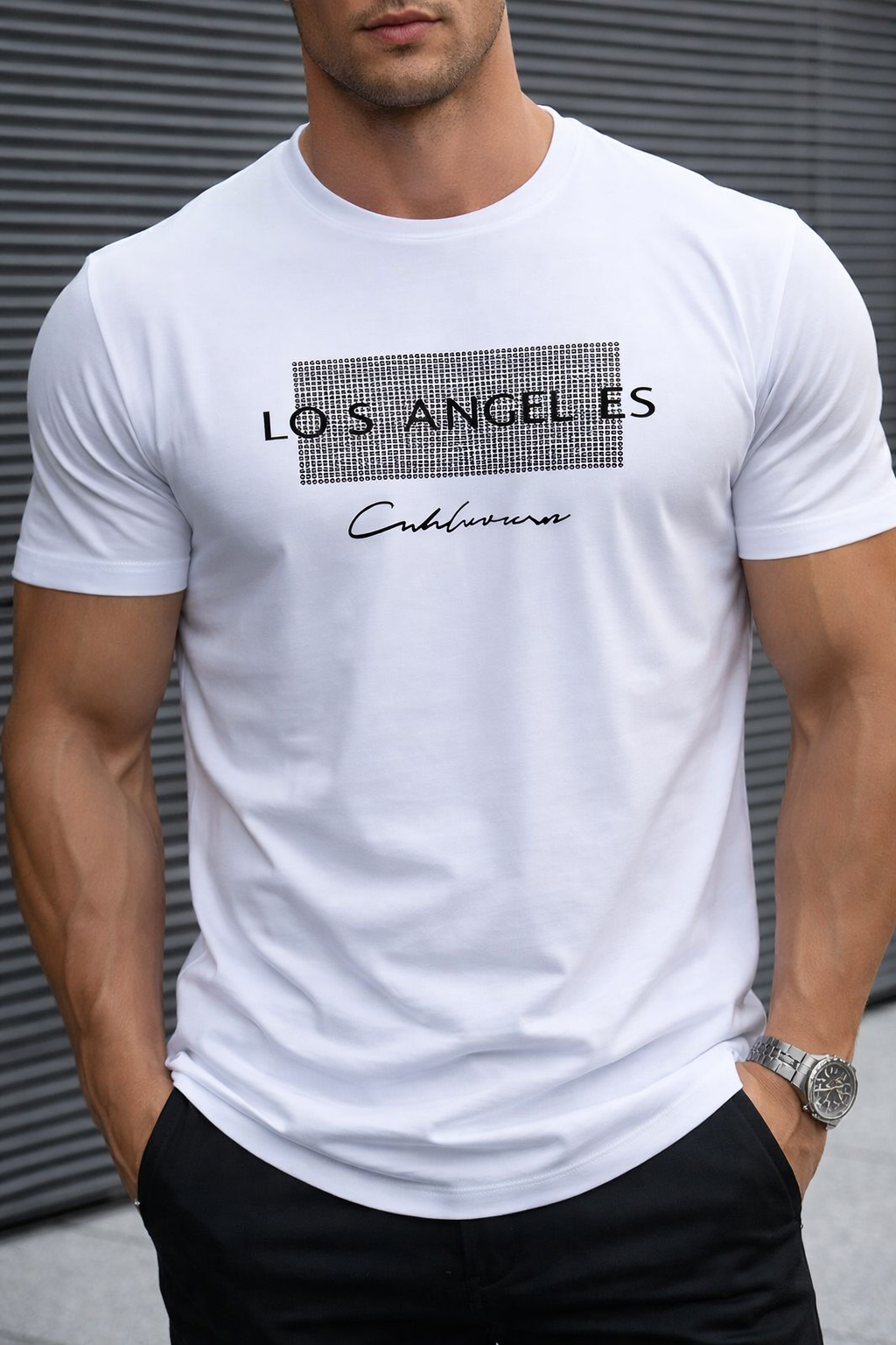 Men’s Premium White Printed T-Shirt – Los Angeles Graphic Slim Fit Cotton Tee for Gym & Casual Wear