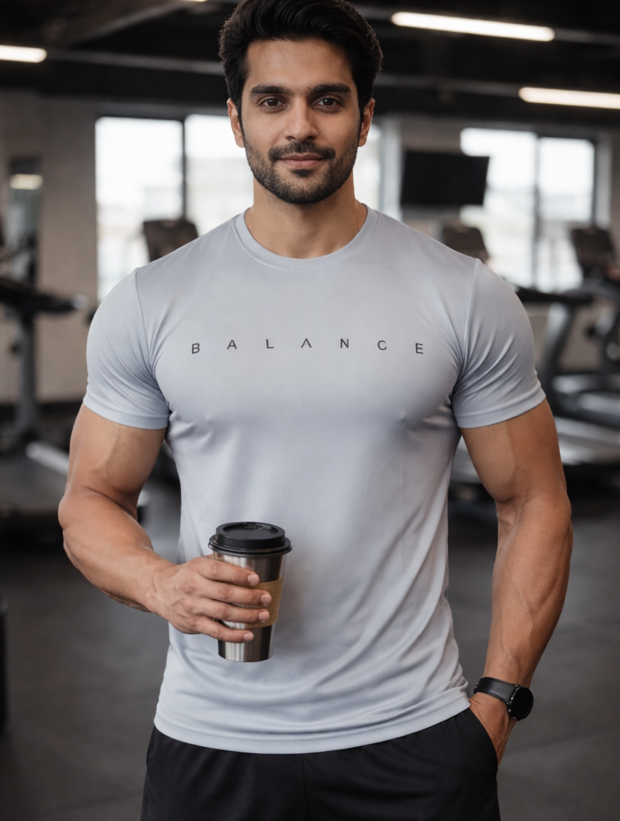 Men’s Premium Gym T-Shirt – Slim Fit Muscle Fit “Balance” Workout Tee | Breathable Activewear for Gym & Training