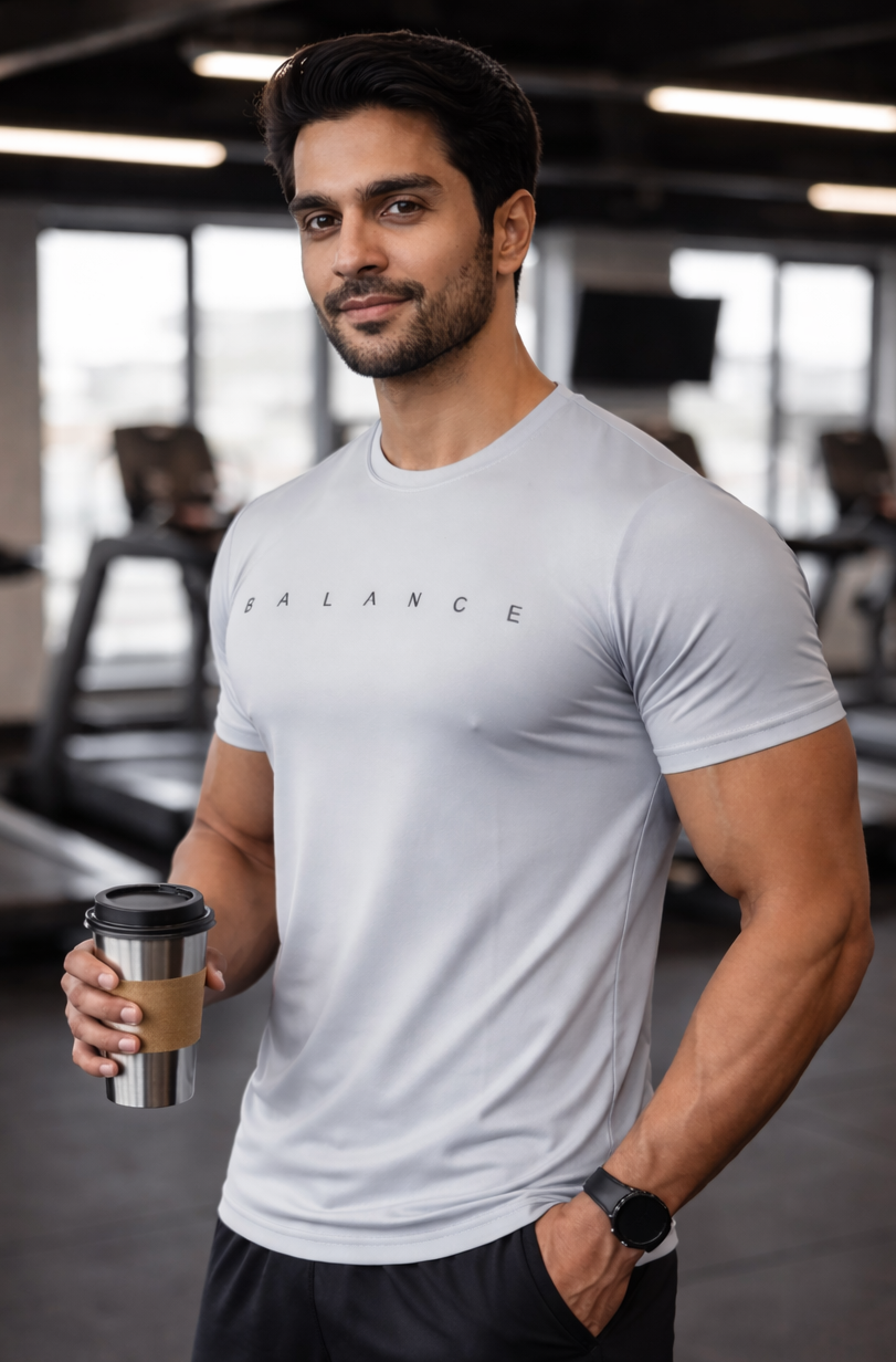 Men’s Premium Gym T-Shirt – Slim Fit Muscle Fit “Balance” Workout Tee | Breathable Activewear for Gym & Training