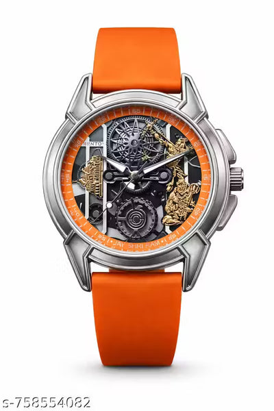 Exclusive Jay Shri Ram Analog Watch for Men - Artistic 3D Golden Ram Darbar Elements & Durable Sporty Silicone Strap
