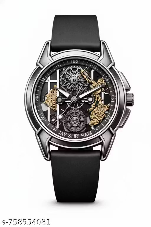 Exclusive Jay Shri Ram Analog Watch for Men - Artistic 3D Golden Ram Darbar Elements & Durable Sporty Silicone Strap