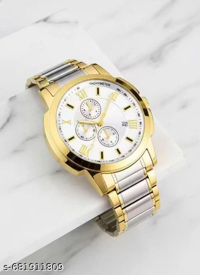 Exclusive Premium Silver Plated Dial & Gold Two‑Tone Chain Date Functioning Analog Watch for Men (SMW‑440GP Two‑Tone)