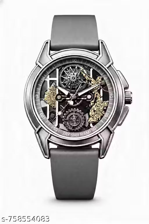 Exclusive Jay Shri Ram Analog Watch for Men - Artistic 3D Golden Ram Darbar Elements & Durable Sporty Silicone Strap